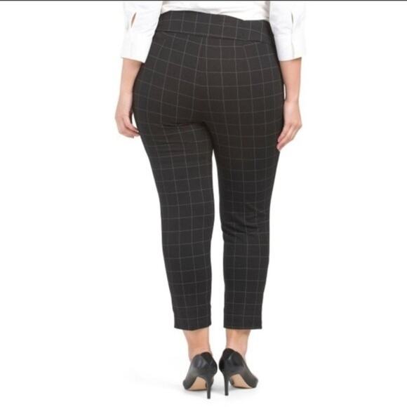 Career Window Pane Ankle Pants Trousers, Black/White, Career, Plus, Chic, XL - Picture 2 of 7